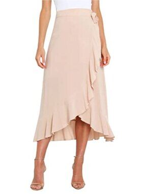 Flowy Wrap Maxi Skirt A-Line Tie Waist Ruffle Hem Side Split Boho Long Skirt